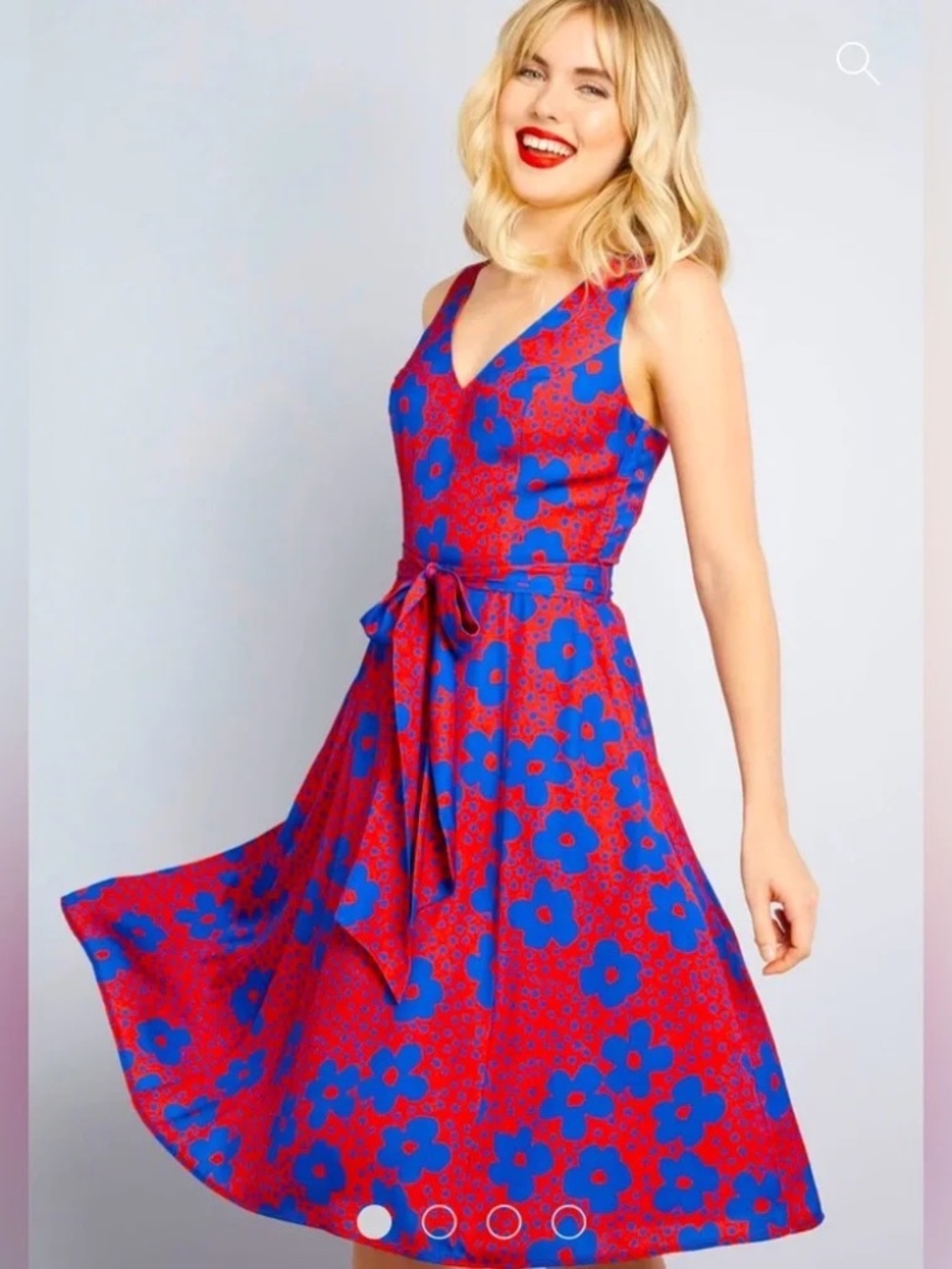 ModCloth Timeless Magnetism Floral Fit Flare Dress Bow Back L